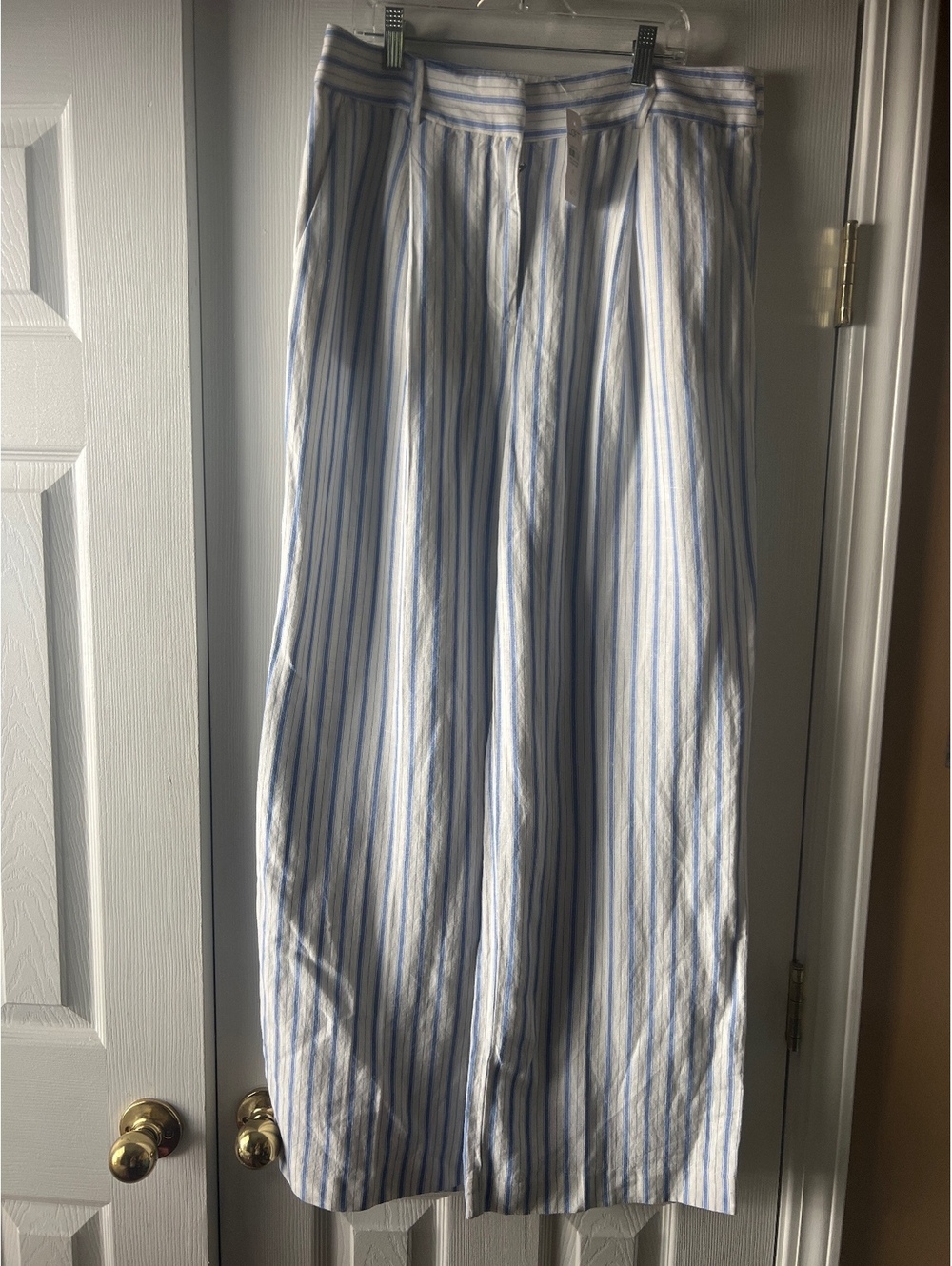 LOFT Women's Size 8 Wide-Leg Vertical Stripe Pants in Blue and White, New with T